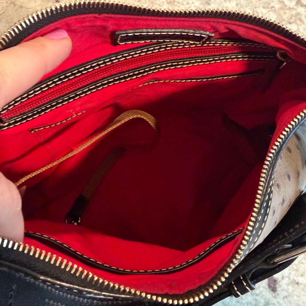 Dooney & Bourke gray and Black Ostrich-Embossed Shoulder Bag - Picture 3 of 9